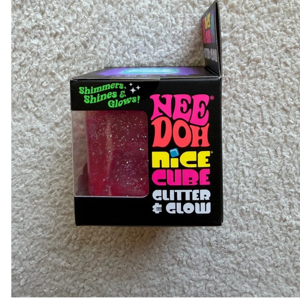 Schylling NeeDoh Nice Cube Glitter and Glow Pink Squishy Sensory Toy GGNCBND NEW